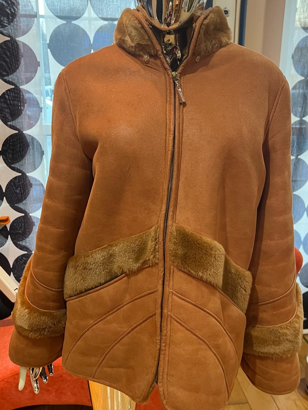 Women's Tan Faux-Suede Zip Jacket with Faux-Fur Trim